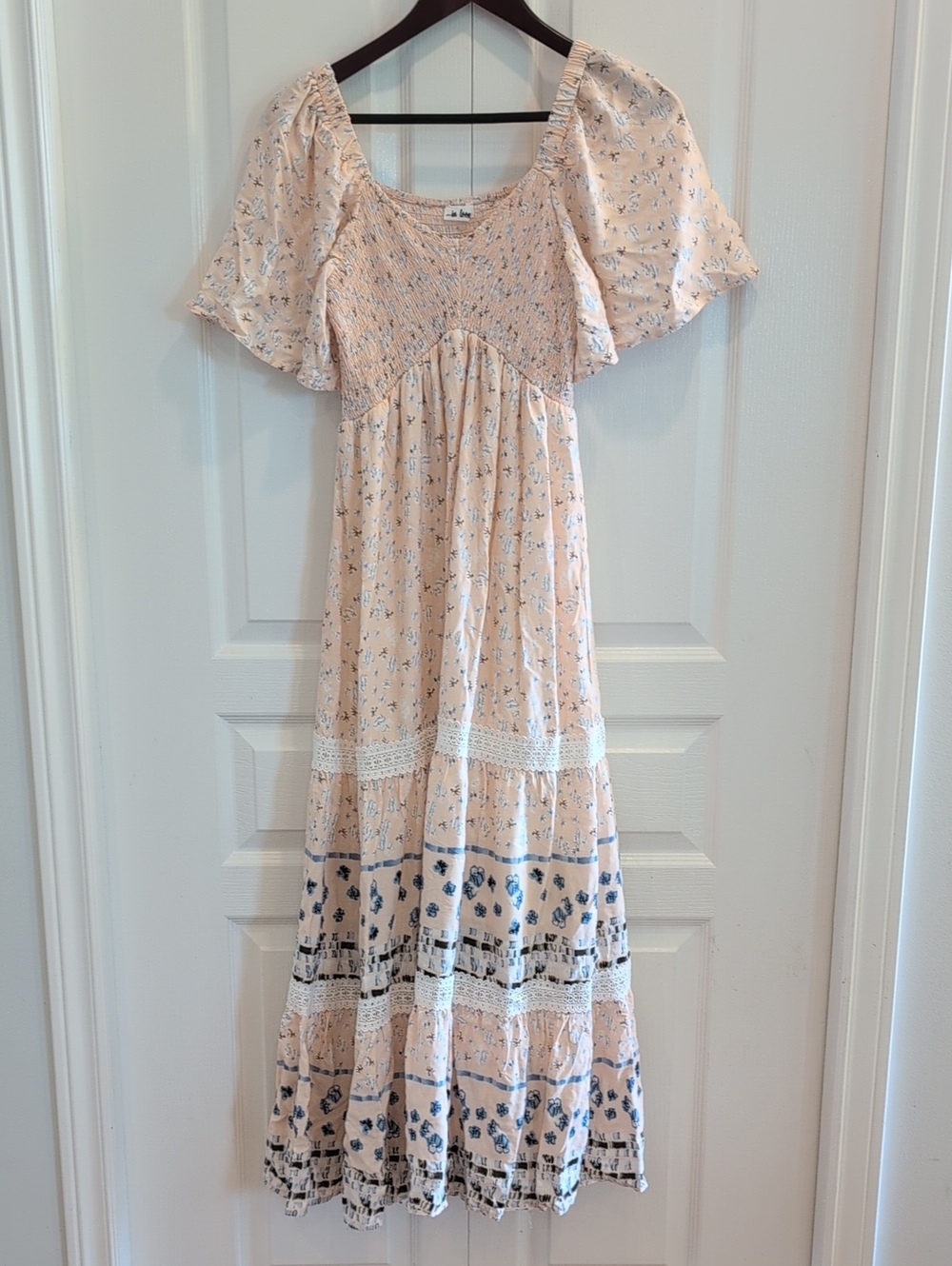 Cream Floral Smocked Bodice Maxi Dress